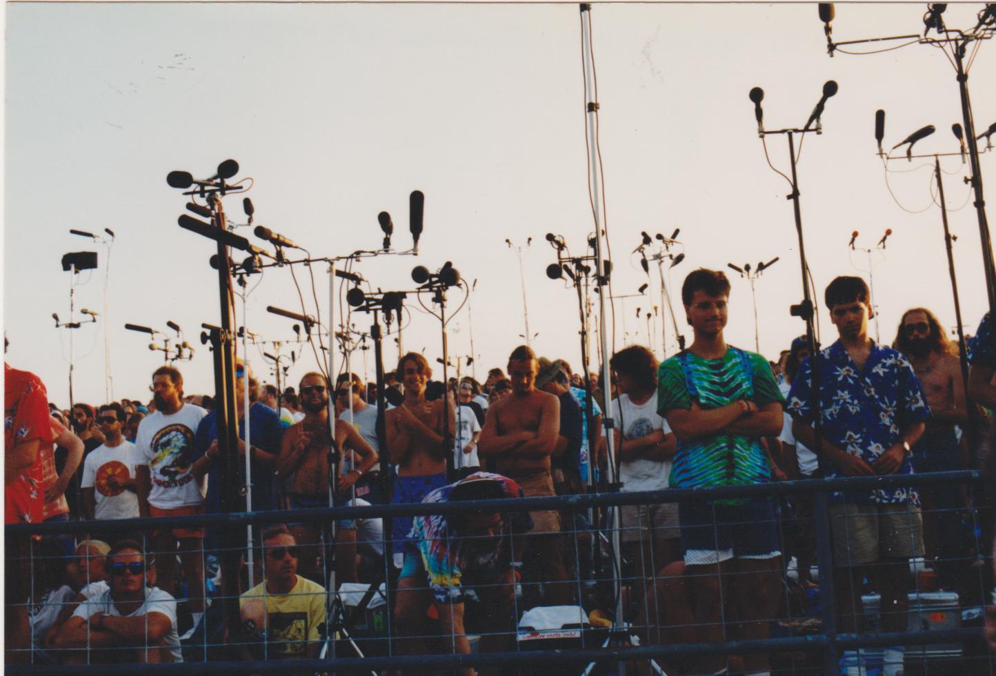 Clay, shirtless in the center, taping the Grateful Dead in June 1991.